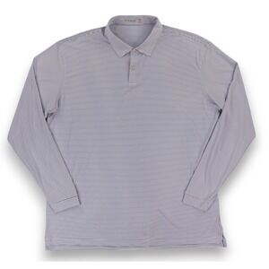 Peter Millar Featherweight Golf Polo Mens 2XL White Stripe Long Sleeve UPF 50+